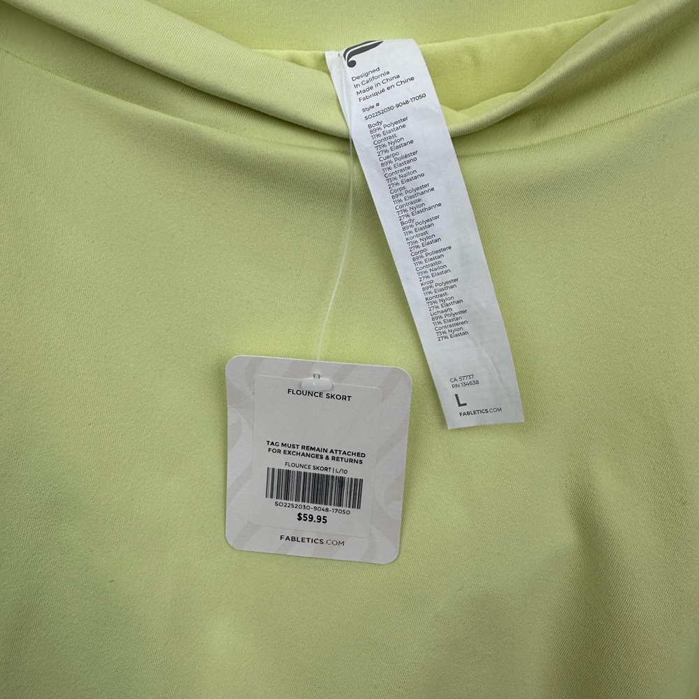 NWT Fabletics Flounce Skirt - LG - Lemon Crème skirt w/built-in shorts & pockets - Picture 9 of 16